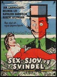 5s619 BIG MONEY Danish '58 wacky different art of Ian Carmichael & sexy Belinda Lee!