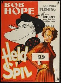 5s652 GREAT LOVER Danish '52 Hirschfeld art of Bob Hope, Rhonda Fleming!