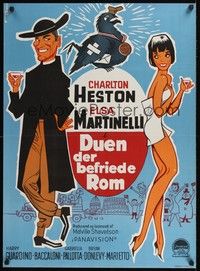 5s700 PIGEON THAT TOOK ROME Danish '63 art of Charlton Heston & sexy Elsa Martinelli by Lundvald!