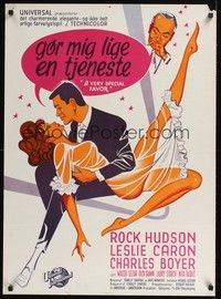 5s733 VERY SPECIAL FAVOR Danish '66 great art of Rock Hudson & barely dressed sexy Leslie Caron!