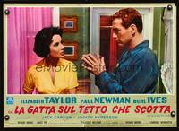 5s039 CAT ON A HOT TIN ROOF Italian photobusta R1960s close up of Elizabeth Taylor & Paul Newman!