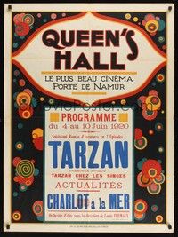 5t087 TARZAN AT THE QUEEN'S HALL CINEMA Belgian '20 Elmo Lincoln, Louis Fremaux, cool art!