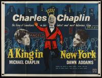 5t164 KING IN NEW YORK 3 stars style British quad '57 Charlie Chaplin, Dawn Addams, Michael Chaplin