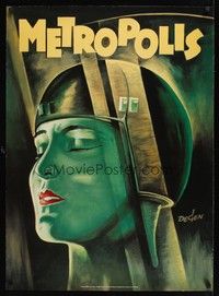 5t081 METROPOLIS German commercial poster '90s Fritz Lang classic, cool Kurt Degen art!