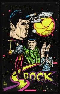 5t595 SPOCK commercial poster '76 blacklight felt, cool artwork of Leonard Nimoy as Spock!