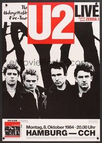 5t080 U2 UNFORGETTABLE FIRE-TOUR German concert poster '84 Bono, The Edge & Larry Mullen Jr!