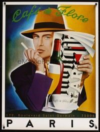 5t112 CAFE DE FLORE signed French '07 by poster artist Razzia. cool art deco artwork!