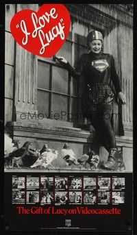 5t214 I LOVE LUCY video 1sh '51 wacky image of Lucille Ball with Superman shirt!