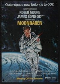 5t394 MOONRAKER advance mini poster '79 art of Roger Moore as James Bond by Gouzee!