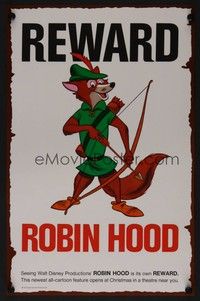 5t417 ROBIN HOOD teaser mini poster '73 Walt Disney cartoon, best REWARD poster design!