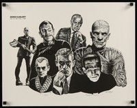 5t274 BORIS KARLOFF signed special 18x23 '75 by artist, Karloff as Frankenstein, Mummy & more!