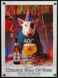 5t469 BUD LIGHT COLLEGE HALL OF FAME special 20x27 '85 great image of Spuds MacKenzie with beer!