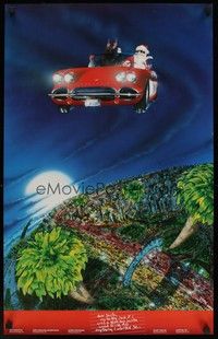 5t480 DEAR SANTA special 19x29 '88 wacky image of Santa flying in a Corvette!