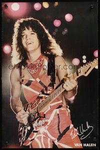 5t582 EDDIE VAN HALEN commercial 23x35 '80s cool image of young Van Halen with guitar!