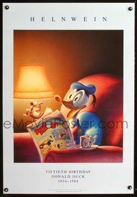 5t488 FIFTIETH BIRTHDAY DONALD DUCK special poster '84 art reading comic by Gottfried Helnwein!