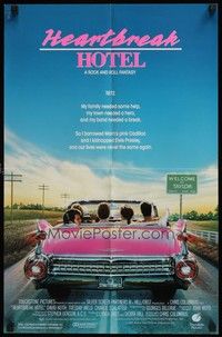 5t349 HEARTBREAK HOTEL special 17x26 '88 great art of Elvis in the back of a pink Cadillac!