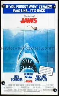 5t237 JAWS Topps poster '81 artwork of Steven Spielberg's classic man-eating shark!
