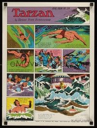 5t442 TARZAN & THE PERIL FROM THE SEA special 15x20 '72 cool comic strip artwork by Hogarth!