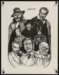 5t446 VINCENT PRICE signed special 18x23 '75 by artist, great art of the master of horror!