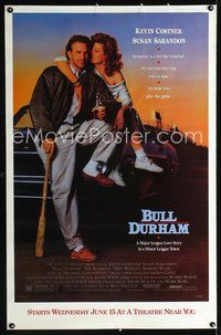 5t190 BULL DURHAM subway poster '88 baseball player Kevin Costner & sexy Susan Sarandon!