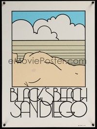 5t051 BLACK'S BEACH SAN DIEGO travel poster '79 Mario Uribe artwork of topless woman at beach!