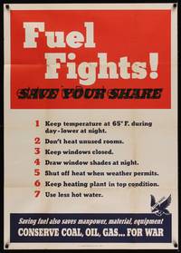 5t013 FUEL FIGHTS! SAVE YOUR SHARE war poster '43 tips on how to save fuel!