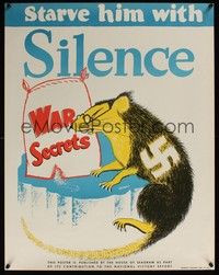 5t028 STARVE HIM WITH SILENCE war poster '40s WWII, Seagram's, art of Nazi rat!