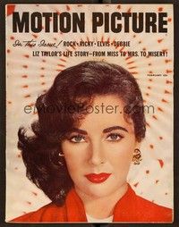 5v124 MOTION PICTURE magazine February 1958 portrait of sexy Elizabeth Taylor by Wally Seawell!