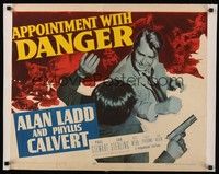 5w023 APPOINTMENT WITH DANGER style A 1/2sh '51 tough Alan Ladd taking out bad guy, film noir!