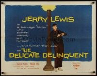 5w091 DELICATE DELINQUENT 1/2sh '57 wacky teen-age terror Jerry Lewis hanging from light post!