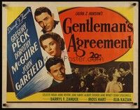 5w125 GENTLEMAN'S AGREEMENT 1/2sh '47 Elia Kazan, Gregory Peck, Dorothy McGuire, John Garfield!