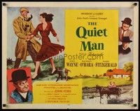 5w248 QUIET MAN style A 1/2sh '51 great art of John Wayne grabbing Maureen O'Hara, John Ford!