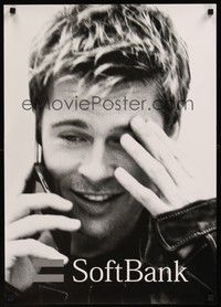 5w697 SOFT BANK black & white Japanese advertising poster '00 movie star Brad Pitt with cell phone!