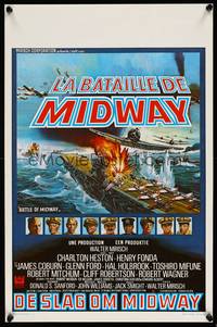 5x628 MIDWAY Belgian '76 Charlton Heston, Henry Fonda, dramatic naval battle art!