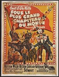 5x276 GREATEST SHOW ON EARTH French 15x21 R70s Cecil B. DeMille circus classic, great Soubie art!