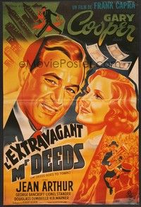 5x305 MR. DEEDS GOES TO TOWN French 15x21 R87 art of Gary Cooper w/sexy Jean Arthur, Frank Capra!