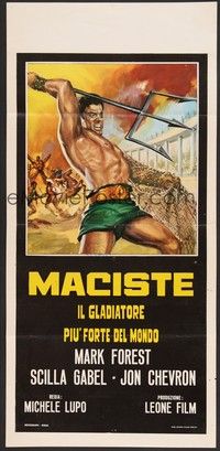 5x065 COLOSSUS OF THE ARENA Italian locandina R67 cool art of Mark Forest as Maciste with trident!