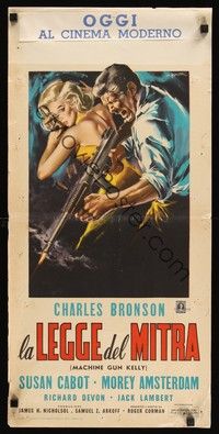 5x085 MACHINE GUN KELLY Italian locandina '58 without his gun Charles Bronson was naked yellow!