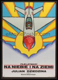 5x187 NA NIEBIE I NA ZIEMI Polish 23x33 '73 cool Andrzej Krajewski artwork of jet & pilot!