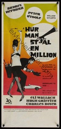 5x014 HOW TO STEAL A MILLION Swedish stolpe '66 art of Audrey Hepburn & Peter O'Toole by McGinnis!
