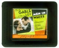 5y190 MEN IN WHITE glass slide '34 romantic close up of doctor Clark Gable & beautiful Myrna Loy!