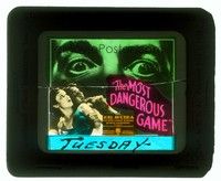 5y191 MOST DANGEROUS GAME glass slide '32 great image of Leslie Banks over Joel McCrea & Fay Wray!