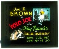 5y196 POLO JOE/GIVE ME YOUR HEART glass slide '36 Joe E. Brown with horse + beautiful Kay Francis!