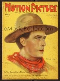 5y114 MOTION PICTURE magazine April 1924 great art of cowboy William S. Hart by Alberto Vargas!