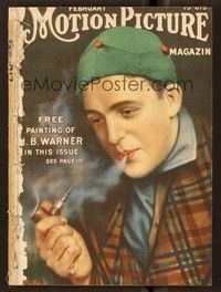 5y105 MOTION PICTURE magazine February 1917 portrait of Wallace Reid smoking pipe by Leo Sielke!