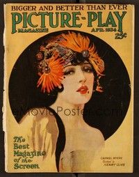 5y149 PICTURE PLAY magazine April 1924 art of sexy Carmel Myers in wild outfitby Henry Clive!