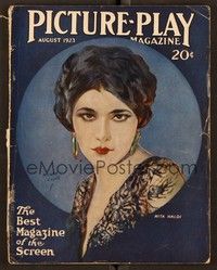 5y143 PICTURE PLAY magazine August 1923 wonderful artwork of pretty Nita Naldi by Henry Clive!