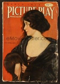 5y130 PICTURE PLAY magazine March 1918 profile art portrait of Clara Kimball Young in fur coat!