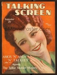 5y049 TALKING SCREEN MAGAZINE magazine September 1930 art of pretty Janet Gaynor by W.T. Denda!