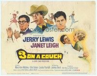 5z017 3 ON A COUCH TC '66 great image of screwy Jerry Lewis squeezing sexy Janet Leigh!